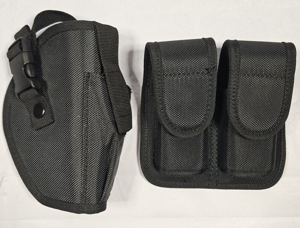 Black Nylon Tactical Pistol Holster Double Magazine Pouch Belt Duty Gear